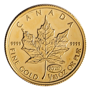 1999 1/10 oz Canadian Gold Maple Leaf Bullion Coin - 20 Years ANS Privy