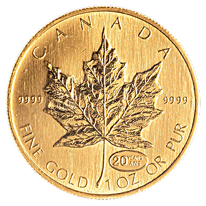 1999 1 oz Canadian Gold Maple Leaf Bullion Coin - 20 Years ANS Privy
