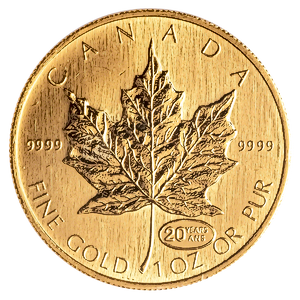 1999 1 oz Canadian Gold Maple Leaf Bullion Coin - 20 Years ANS Privy