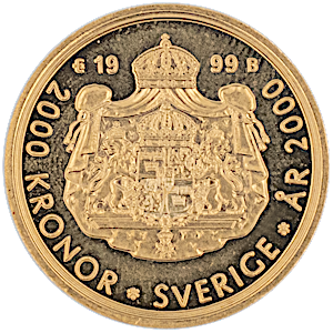 1999 11.7 Gram Gold Swedish Gold 2000 Kronor Bullion Coin 
