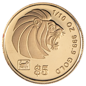 1997 1/10 oz Singapore Gold Lion Bullion Coin