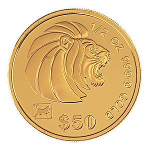 1994 1/2 oz Singapore Gold Lion Bullion Coin