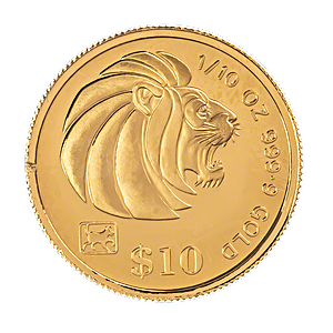 1994 1/10 oz Singapore Gold Lion Bullion Coin