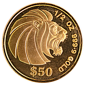 1990 1/2 oz Singapore Gold Lion Bullion Coin