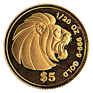 1990 1/20 oz Singapore Gold Lion Bullion Coin
