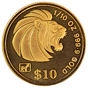 1991 1/10 oz Singapore Gold Lion Bullion Coin