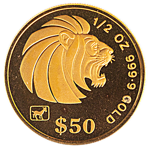 1991 1/2 oz Singapore Gold Lion Bullion Coin