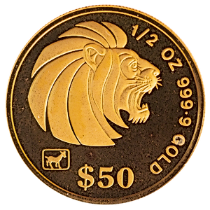 1991 1/2 oz Singapore Gold Lion Bullion Coin