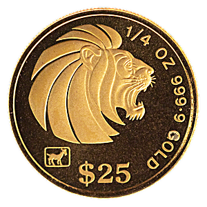 1991 1/4 oz Singapore Gold Lion Bullion Coin