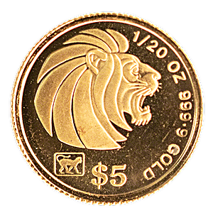1992 1/20 oz Singapore Gold Lion Bullion Coin