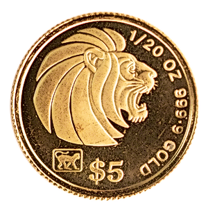 1992 1/20 oz Singapore Gold Lion Bullion Coin