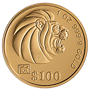 1992 1 oz Singapore Gold Lion Bullion Coin