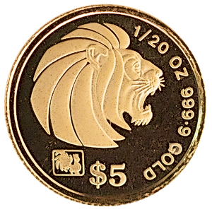 1993 1/20 oz Singapore Gold Lion Bullion Coin