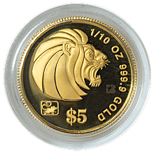 1996 1/10 oz Singapore Gold Lion Bullion Coin