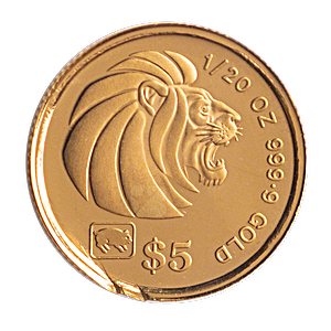 1995 1/20 oz Singapore Gold Lion Bullion Coin