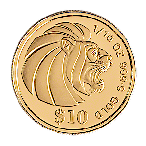 1990 1/10 oz Singapore Gold Lion Bullion Coin 