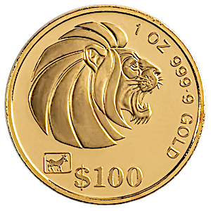 1991 1 oz Singapore Gold Lion Bullion Coin