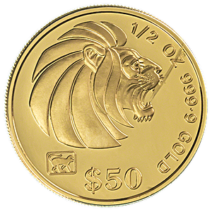 1992 1/2 oz Singapore Gold Lion Bullion Coin