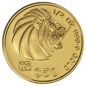 1992 1/2 oz Singapore Gold Lion Bullion Coin