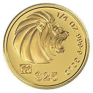 1992 1/4 oz Singapore Gold Lion Bullion Coin