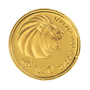 1992 1/10 oz Singapore Gold Lion Bullion Coin