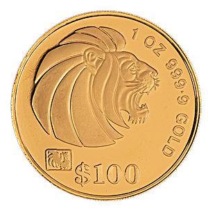 1993 1 oz Singapore Gold Lion Bullion Coin