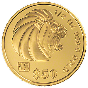 1993 1/2 oz Singapore Gold Lion Bullion Coin