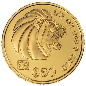 1993 1/2 oz Singapore Gold Lion Bullion Coin
