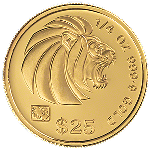 1993 1/4 oz Singapore Gold Lion Bullion Coin (Pre-Owned in Good Condition)