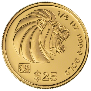 1993 1/4 oz Singapore Gold Lion Bullion Coin (Pre-Owned in Good Condition)