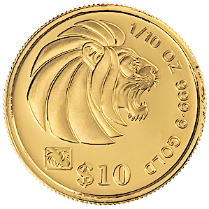 1993 1/10 oz Singapore Gold Lion Bullion Coin