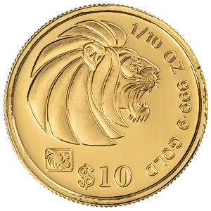 1993 1/10 oz Singapore Gold Lion Bullion Coin