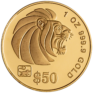 1996 1 oz Singapore Gold Lion Bullion Coin