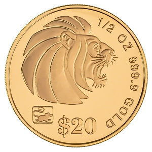 1996 1/2 oz Singapore Gold Lion Bullion Coin