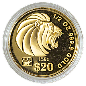 1/2 oz Singapore Gold Lion Bullion Coin (Various Years)