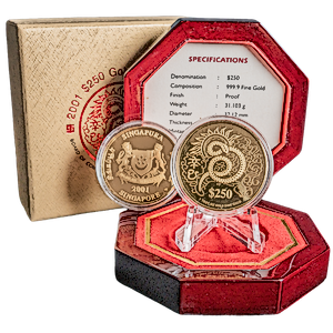 2 pcs of 1 oz 2001 Singapore Mint Gold 