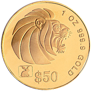 1999 1 oz Singapore Gold Lion Bullion Coin