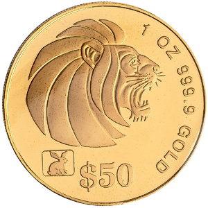 1999 1 oz Singapore Gold Lion Bullion Coin