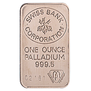 1 oz Swiss Bank Corporation Palladium Bullion Bar (Pre-Owned in Good Condition)