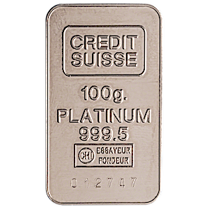 100 Gram Credit Suisse Platinum Bullion Bar (Pre-Owned in Good Condition)