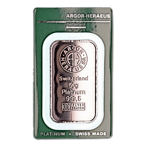 50 Gram Argor-Heraeus Swiss Platinum Bullion Bar