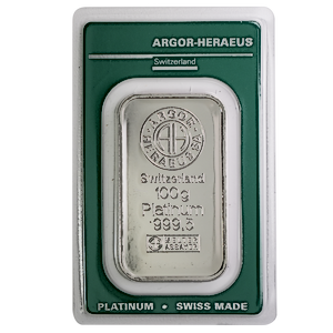 100 Gram Argor-Heraeus Swiss Platinum Bullion Bar
