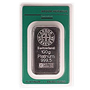 100 Gram Argor-Heraeus Swiss Platinum Bullion Bar