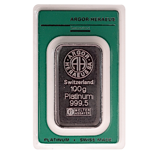 100 Gram Argor-Heraeus Swiss Platinum Bullion Bar