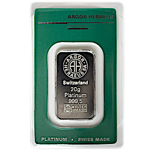 20 Gram Argor-Heraeus Swiss Platinum Bullion Bar