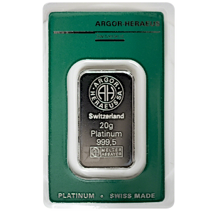 20 Gram Argor-Heraeus Swiss Platinum Bullion Bar