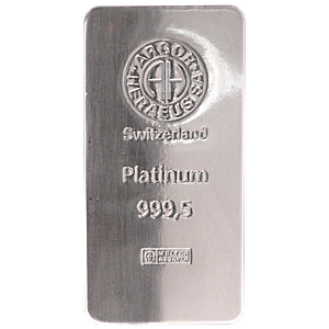 500 Gram Argor-Heraeus Swiss Platinum Bullion Bar (Actual Weight: 503.7 Grams to 505.6 Grams)