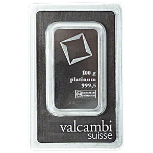 100 Gram Valcambi Swiss Platinum Bullion Bar