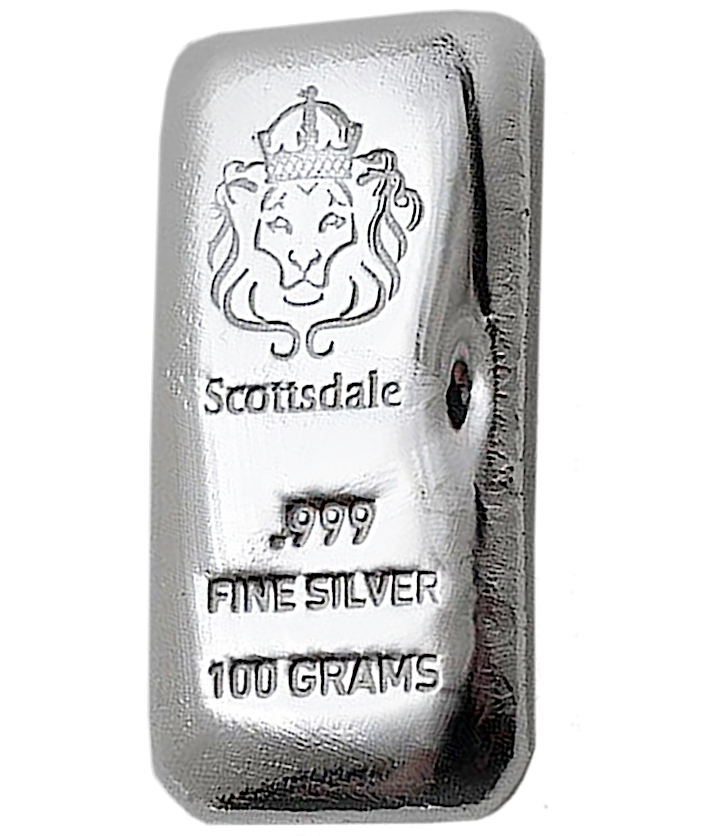 Scottsdale Mint Silver Cast Bar - Circulated in good condition - 100 g
