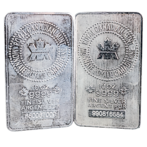 2 pcs of 10 oz Silver Bars - Various LBMA Brands – Total 20 oz Silver (Pre-Owned in Good Condition)